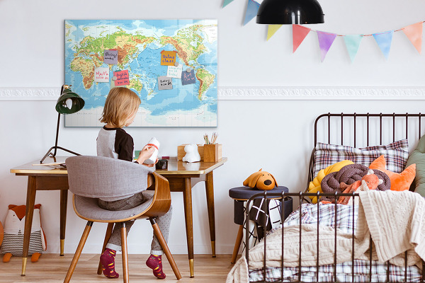 Pizarra borrable de cristal con imanes Mapa del mundo con fotos y accesorios