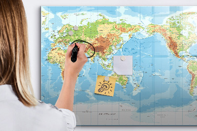 Pizarra borrable de cristal con imanes Mapa del mundo con fotos y accesorios