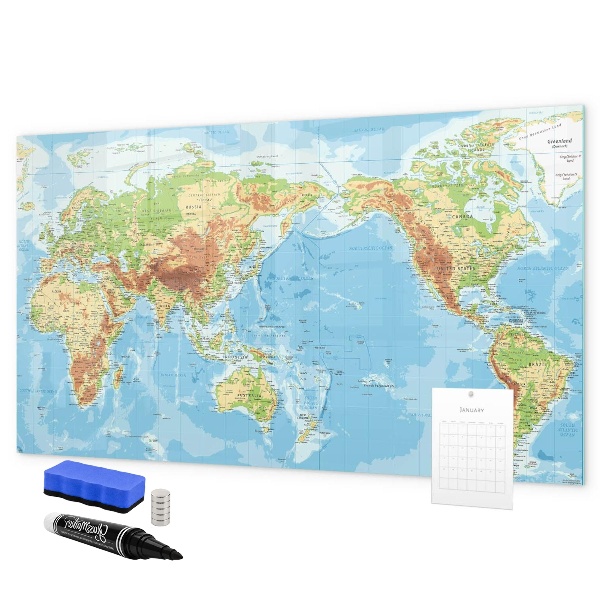 Pizarra borrable de cristal con imanes Mapa del mundo con fotos y accesorios