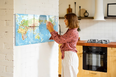 Pizarra borrable de cristal con imanes Mapa del mundo con fotos y accesorios