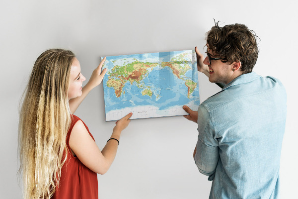 Pizarra borrable de cristal con imanes Mapa del mundo con fotos y accesorios