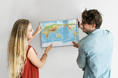 Pizarra borrable de cristal con imanes Mapa del mundo con fotos y accesorios