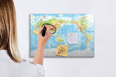 Pizarra borrable de cristal con imanes Mapa del mundo con fotos y accesorios