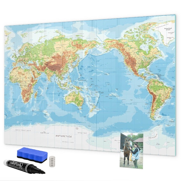 Pizarra borrable de cristal con imanes Mapa del mundo con fotos y accesorios