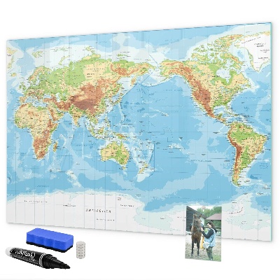 Pizarra borrable de cristal con imanes Mapa del mundo con fotos y accesorios