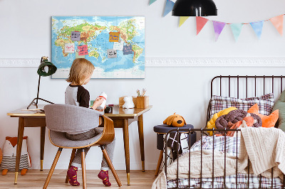 Pizarra borrable de cristal con imanes Mapa del mundo con fotos y accesorios