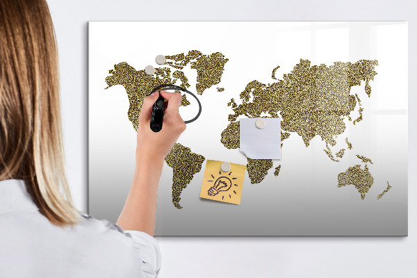 Pizarra magnética de pared con rotulador Mapa del mundo con ubicaciones de fotos