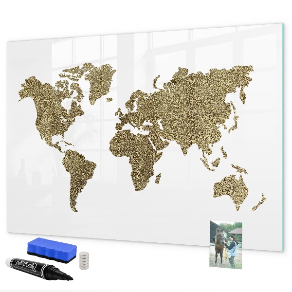 Pizarra magnética de pared con rotulador Mapa del mundo con ubicaciones de fotos