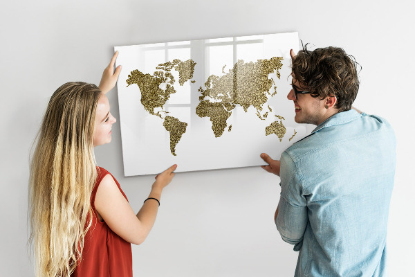Pizarra magnética de pared con rotulador Mapa del mundo con ubicaciones de fotos