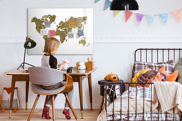 Pizarra magnética de pared con rotulador Mapa del mundo con ubicaciones de fotos