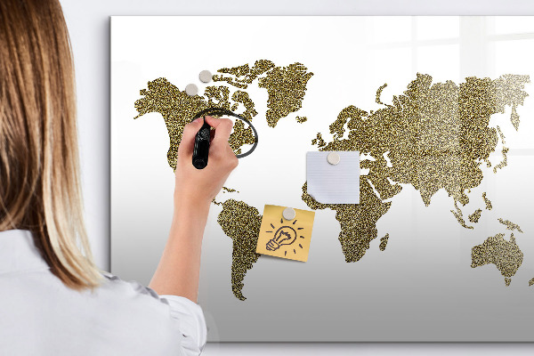 Pizarra magnética de pared con rotulador Mapa del mundo con ubicaciones de fotos