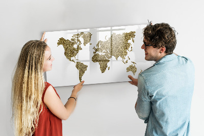 Pizarra magnética de pared con rotulador Mapa del mundo con ubicaciones de fotos