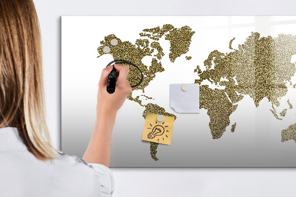 Pizarra magnética de pared con rotulador Mapa del mundo con ubicaciones de fotos