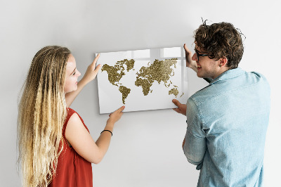 Pizarra magnética de pared con rotulador Mapa del mundo con ubicaciones de fotos