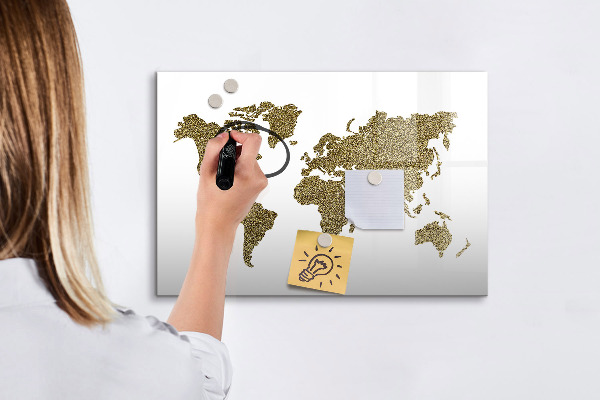 Pizarra magnética de pared con rotulador Mapa del mundo con ubicaciones de fotos