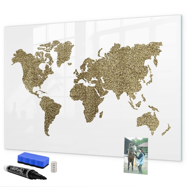 Pizarra magnética de pared con rotulador Mapa del mundo con ubicaciones de fotos