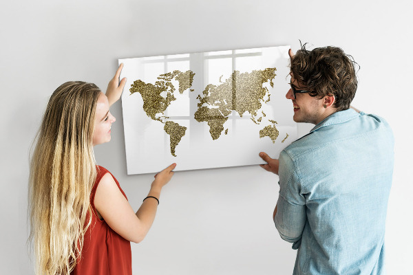 Pizarra magnética de pared con rotulador Mapa del mundo con ubicaciones de fotos