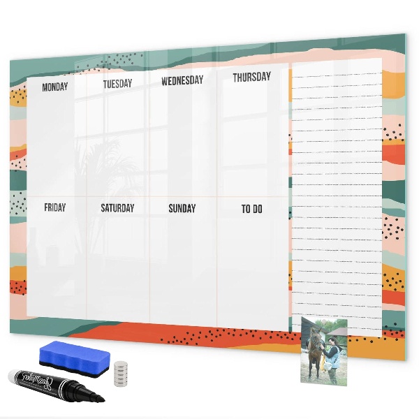 Pizarra magnética de pared con rotulador Planificador semanal con espacio para fotos