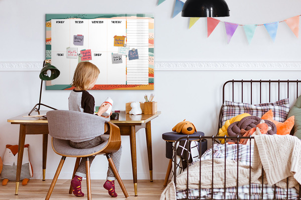 Pizarra magnética de pared con rotulador Planificador semanal con espacio para fotos