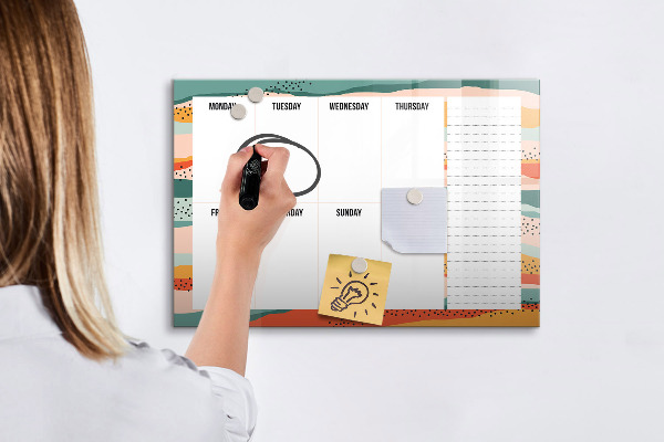 Pizarra magnética de pared con rotulador Planificador semanal con espacio para fotos