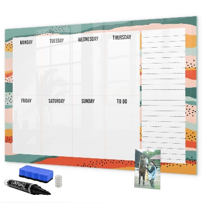 Pizarra magnética de pared con rotulador Planificador semanal con espacio para fotos