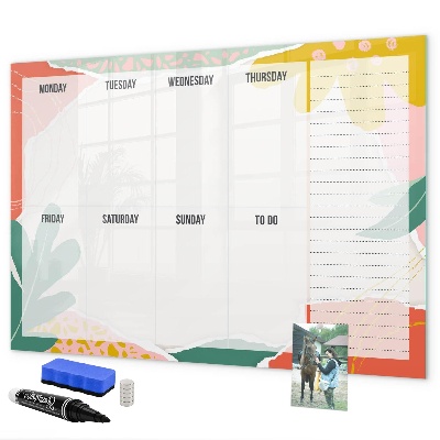 Pizarra borrable de cristal con imanes Planificador semanal con espacio para fotos
