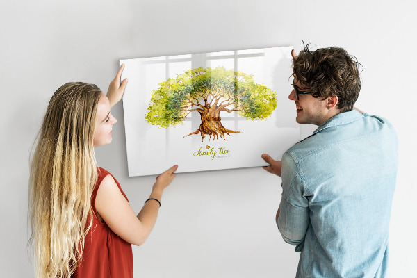 Pizarra borrable de cristal con imanes Árbol genealógico con espacio para fotos