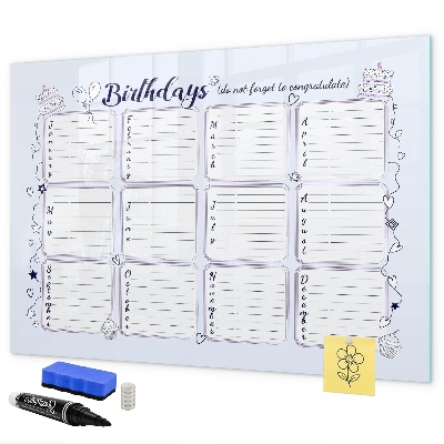 Pizarra borrable de cristal con imanes Calendario de cumpleaños con espacio para fotos
