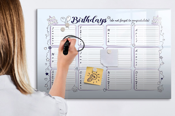 Pizarra borrable de cristal con imanes Calendario de cumpleaños con espacio para fotos