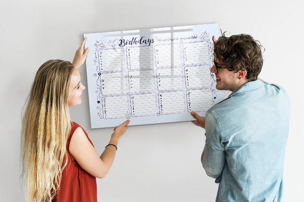 Pizarra borrable de cristal con imanes Calendario de cumpleaños con espacio para fotos