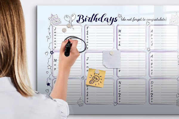 Pizarra borrable de cristal con imanes Calendario de cumpleaños con espacio para fotos