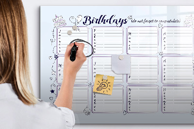 Pizarra borrable de cristal con imanes Calendario de cumpleaños con espacio para fotos
