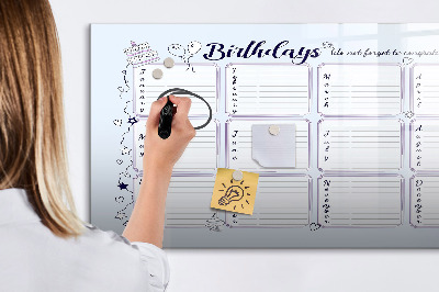 Pizarra borrable de cristal con imanes Calendario de cumpleaños con espacio para fotos