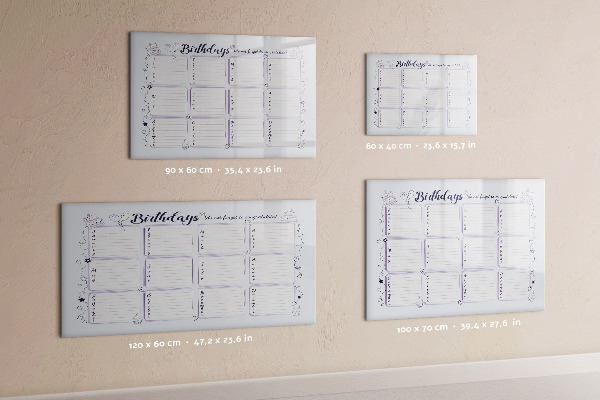 Pizarra borrable de cristal con imanes Calendario de cumpleaños con espacio para fotos
