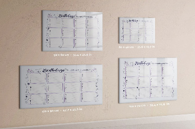 Pizarra borrable de cristal con imanes Calendario de cumpleaños con espacio para fotos