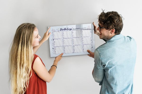 Pizarra borrable de cristal con imanes Calendario de cumpleaños con espacio para fotos