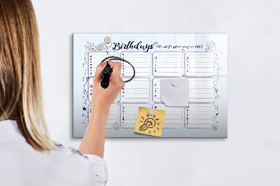 Pizarra borrable de cristal con imanes Calendario de cumpleaños con espacio para fotos