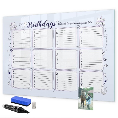 Pizarra borrable de cristal con imanes Calendario de cumpleaños con espacio para fotos