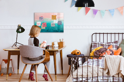 Pizarra magnética de pared con rotulador Un tablero colorido para notas y fotos.