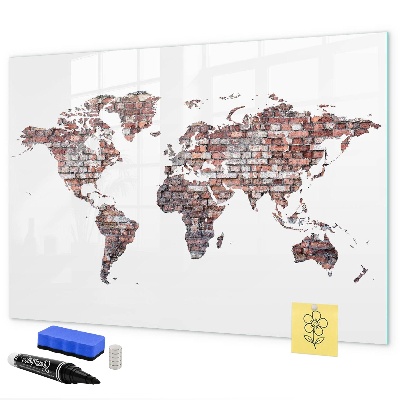 Pizarra borrable de cristal con imanes Mapa del mundo con ubicaciones de fotos