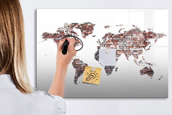 Pizarra borrable de cristal con imanes Mapa del mundo con ubicaciones de fotos