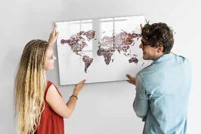 Pizarra borrable de cristal con imanes Mapa del mundo con ubicaciones de fotos