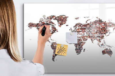Pizarra borrable de cristal con imanes Mapa del mundo con ubicaciones de fotos