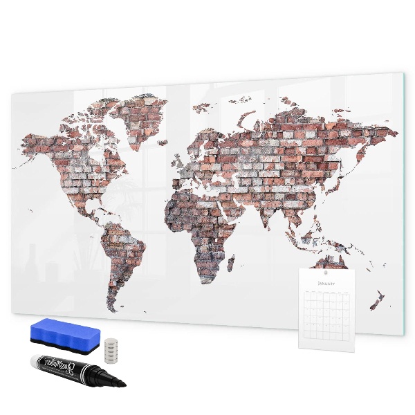 Pizarra borrable de cristal con imanes Mapa del mundo con ubicaciones de fotos