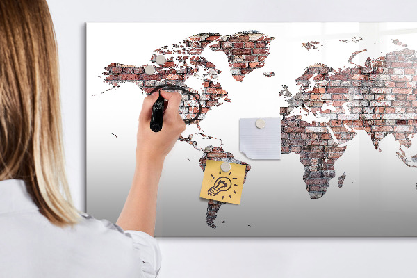 Pizarra borrable de cristal con imanes Mapa del mundo con ubicaciones de fotos
