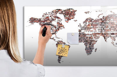 Pizarra borrable de cristal con imanes Mapa del mundo con ubicaciones de fotos