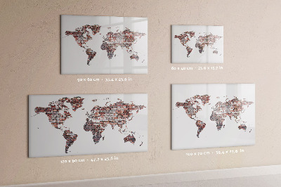 Pizarra borrable de cristal con imanes Mapa del mundo con ubicaciones de fotos