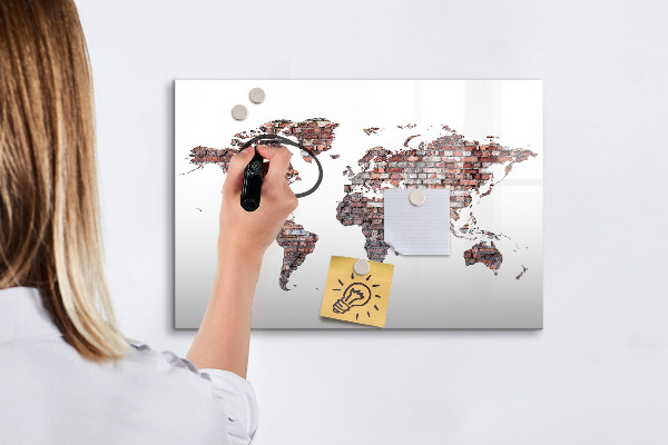 Pizarra borrable de cristal con imanes Mapa del mundo con ubicaciones de fotos