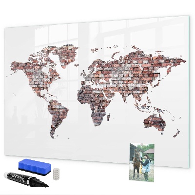 Pizarra borrable de cristal con imanes Mapa del mundo con ubicaciones de fotos