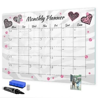 Pizarra magnética de pared con rotulador Planificador mensual con corazones y fotos